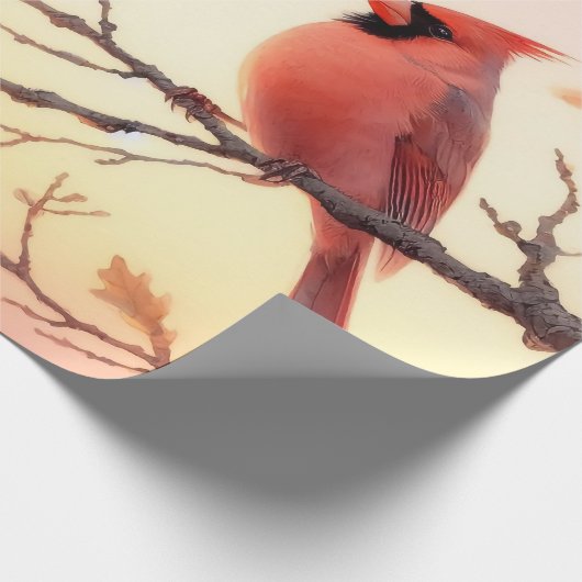 水彩(鳥)ショウジョウコウカンチョウと紅葉の分離 ラッピングペーパー (角)