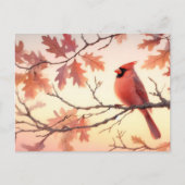 水彩(鳥)ショウジョウコウカンチョウと紅葉 ポストカード (正面)