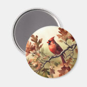水彩（鳥）ショウジョウコウカンチョウと紅葉 マグネット (正面/裏面)