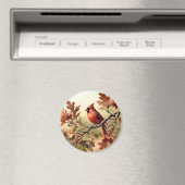 水彩（鳥）ショウジョウコウカンチョウと紅葉 マグネット (インサイチュ (食洗機))