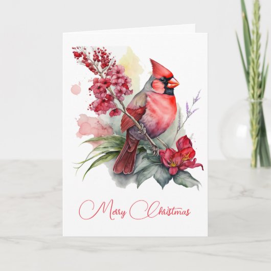 水彩(鳥)ショウジョウコウカンチョウクリスマスツリーカード シーズンカード (正面)
