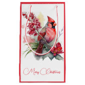 水彩（鳥）ショウジョウコウカンチョウクリスマス スモールペーパーバッグ (正面)