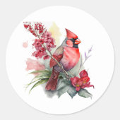 水彩（鳥）ショウジョウコウカンチョウクリスマス ラウンドシール (正面)