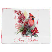 水彩（鳥）ショウジョウコウカンチョウクリスマス ラージペーパーバッグ (裏面)