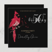 水彩（鳥）ショウジョウコウカンチョウサプライズバースデーパーティー 招待状 (正面/裏面)