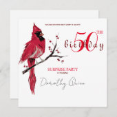 水彩（鳥）ショウジョウコウカンチョウサプライズバースデーパーティー 招待状 (正面/裏面)