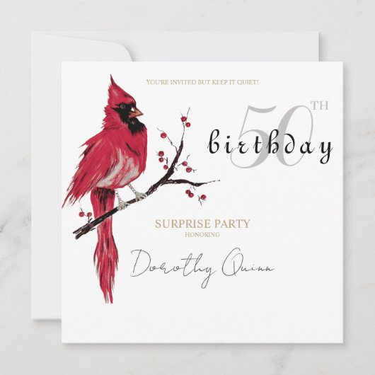 水彩(鳥)ショウジョウコウカンチョウサプライズバースデーパーティー 招待状 (正面)