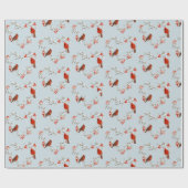 水彩(鳥)ショウジョウコウカンチョウハート型リースクリスマス ラッピングペーパー (フラット)