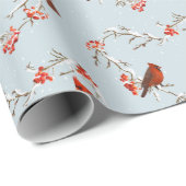 水彩(鳥)ショウジョウコウカンチョウハート型リースクリスマス ラッピングペーパー (ロールコーナー)
