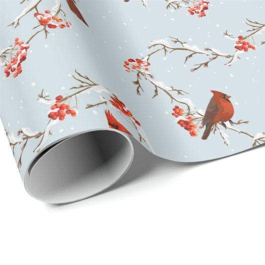 水彩（鳥）ショウジョウコウカンチョウハート型リースクリスマス ラッピングペーパー (ロールコーナー)