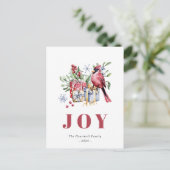 水彩（鳥）ショウジョウコウカンチョウバードキュートクリスマスハガキ シーズンポストカード (スタンド正面)