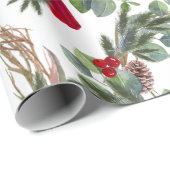 水彩(鳥)ショウジョウコウカンチョウホリーベリークリスマスアート ラッピングペーパー (ロールコーナー)