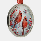 水彩(鳥)ショウジョウコウカンチョウレッドバードウィンターフォレスト メタルオーナメント (右)