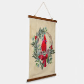 水彩（鳥）ショウジョウコウカンチョウレッドバードクリスマスリース 吊り下げ型タペストリー (傾斜あり)