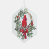水彩（鳥）ショウジョウコウカンチョウレッドバードリース ガラスオーナメント (正面左)
