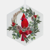 水彩（鳥）ショウジョウコウカンチョウレッドバードリース ガラスオーナメント (裏面)
