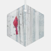 水彩(鳥)ショウジョウコウカンチョウレッドバードワイルドライフ自然アート ガラスオーナメント (正面)