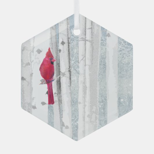 水彩(鳥)ショウジョウコウカンチョウレッドバードワイルドライフ自然アート ガラスオーナメント (正面)