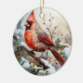 水彩（鳥）ショウジョウコウカンチョウ個人記念クリスマス セラミックオーナメント (左)