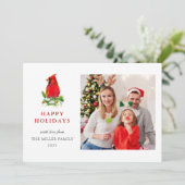 水彩（鳥）ショウジョウコウカンチョウ家族の写真の休日の挨拶 シーズンカード (スタンド正面)