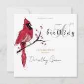 水彩(鳥)ショウジョウコウカンチョウ誕生日パーティー 招待状 (正面)