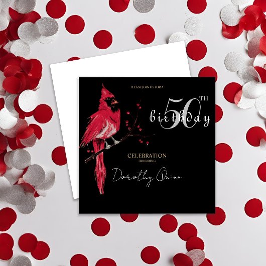 水彩(鳥)ショウジョウコウカンチョウ誕生日パーティー 招待状