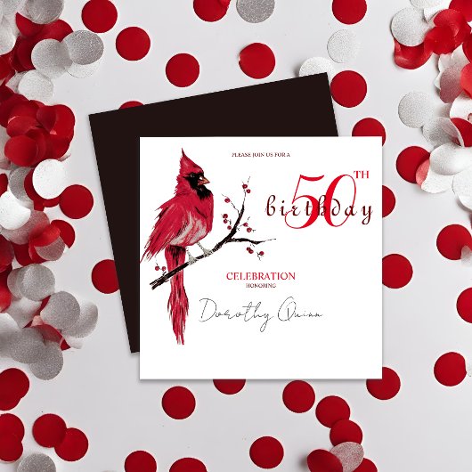 水彩(鳥)ショウジョウコウカンチョウ誕生日パーティー 招待状