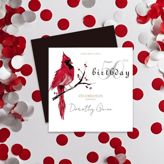 水彩(鳥)ショウジョウコウカンチョウ誕生日パーティー 招待状