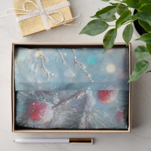 水彩(鳥)ショウジョウコウカンチョウ雪の森のデコページ 薄葉紙 (ギフト)