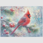 水彩（鳥）ショウジョウコウカンチョウ雪の森のデコページ 薄葉紙 (正面)