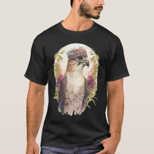 水彩《鳥》ハヤブサ鳥餌花冠植物 Tシャツ
