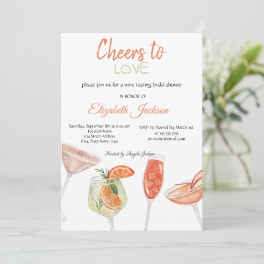 水彩 cocktail ストライプのウェディングシャワー 招待状 (スタンド正面)