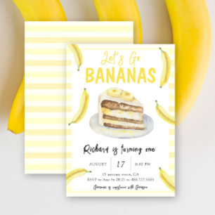 水彩 Let's Go Bananas 誕生日パーティー 招待状