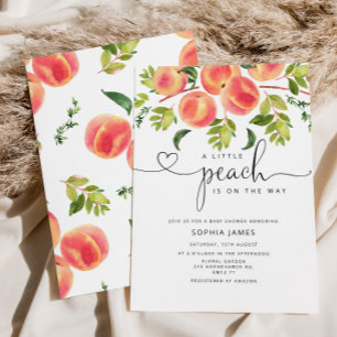 水彩 Little peach がやってくる ベビーシャワー 招待状
