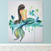 水彩 – Mermaid キャンバスプリント (インサイチュ (ウッドフロア))