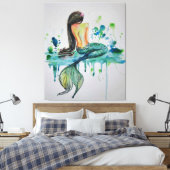 水彩 – Mermaid キャンバスプリント (インサイチュ (寝室))