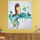 水彩 – Mermaid キャンバスプリント (インサイチュ (リビング))