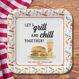 水彩BBQフード、ドリンク&デザートパーティー ペーパープレート