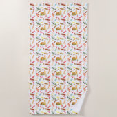 水彩BBQフード&ドリンク&デザート柄 ビーチタオル (正面)