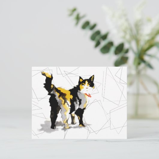 水彩Calico Cat幾何学模様 ポストカード (スタンド正面)