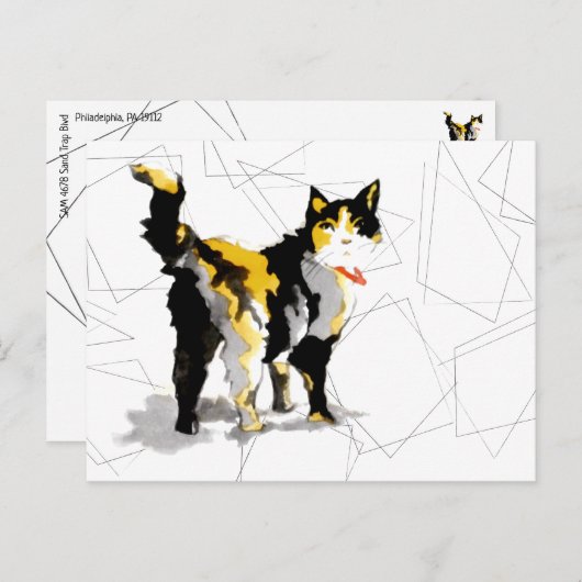 水彩Calico Cat幾何学模様 ポストカード (正面/裏面)