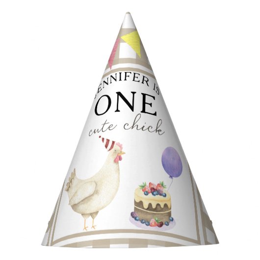 水彩Chick 1st birthday パーティーハット (正面)