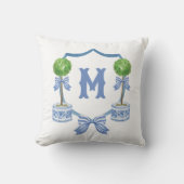 水彩Chinoiserieトピアリーモノグラムクレスト クッション (正面)