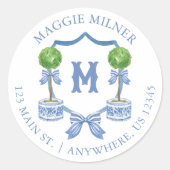 水彩Chinoiserieトピアリーモノグラムクレスト ラウンドシール (正面)