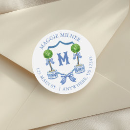 水彩Chinoiserieトピアリーモノグラムクレスト ラウンドシール