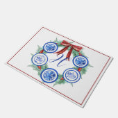 水彩Chinoiserieプレートリースモノグラム ドアマット (アングル)