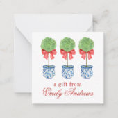 水彩Chinoiserie赤い弓トピアリーエンクロージャ ノートカード (正面)