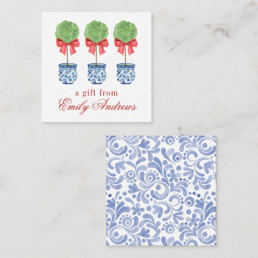 水彩Chinoiserie赤い弓トピアリーエンクロージャ ノートカード (正面/裏面)