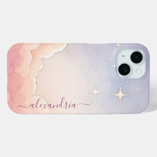 水彩Cloudscape Pink Sky名前 Case-Mate iPhoneケース (裏面 (横))