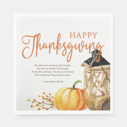 水彩Cornucopiaカボチャ感謝詩 スタンダードランチョンナプキン (正面)